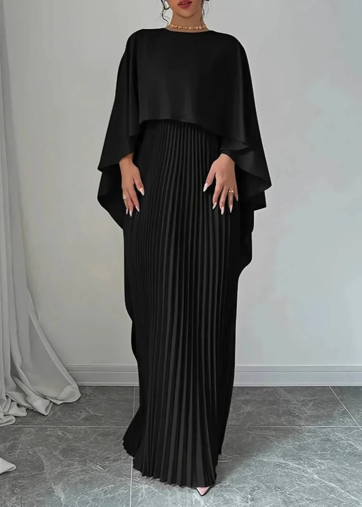 Maeve A-Line Cape Wedding Guest Maxi Dress