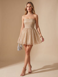 Halle Glitter Strapless Christmas Party Mini Dress