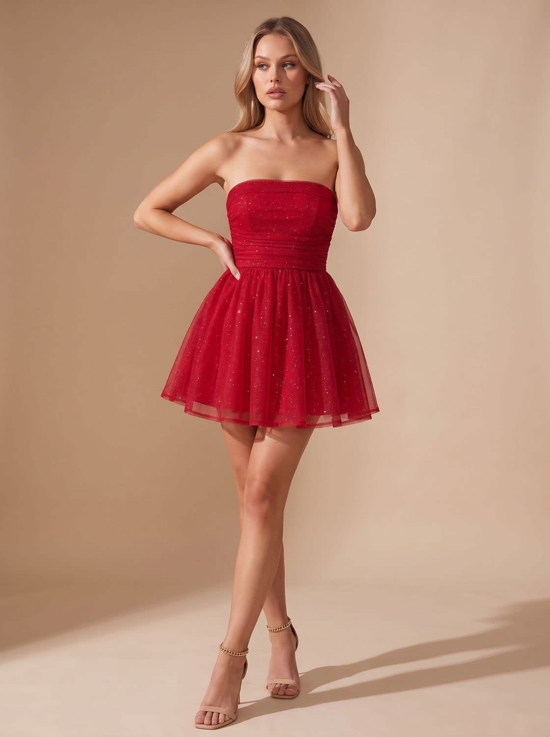 Halle Glitter Strapless Christmas Party Mini Dress_10