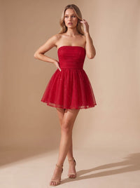 Halle Glitter Strapless Christmas Party Mini Dress
