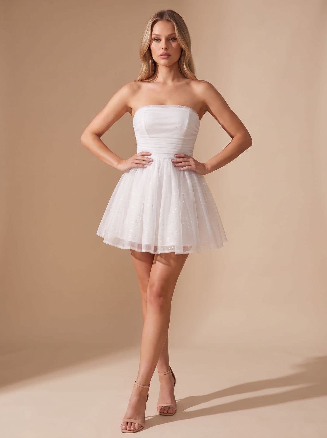 Halle Glitter Strapless Christmas Party Mini Dress_11