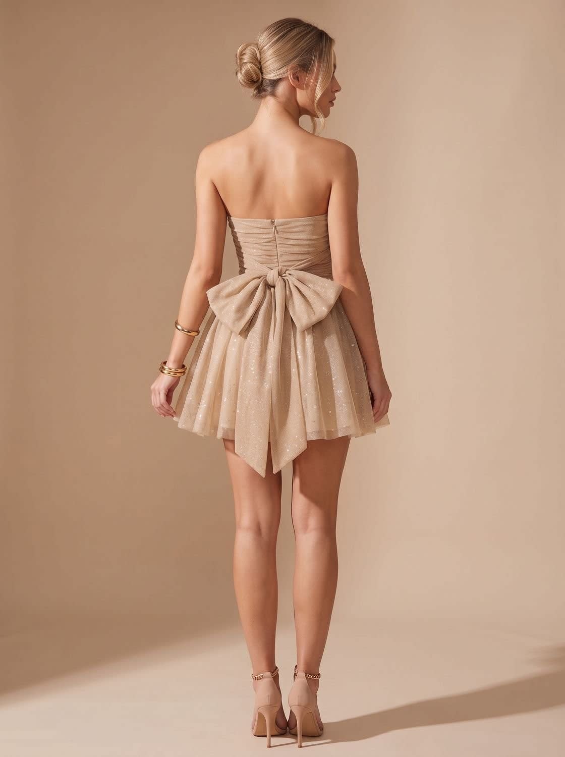 Halle Glitter Strapless Christmas Party Mini Dress
