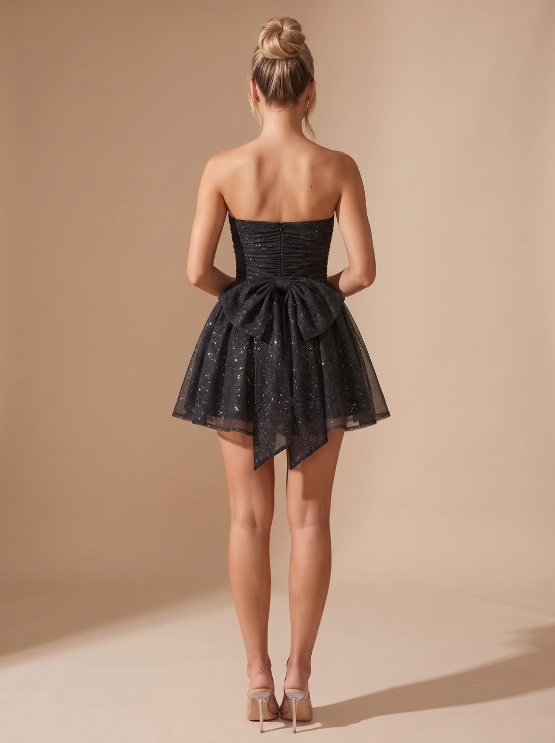 Halle Glitter Strapless Christmas Party Mini Dress