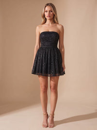 Halle Glitter Strapless Christmas Party Mini Dress