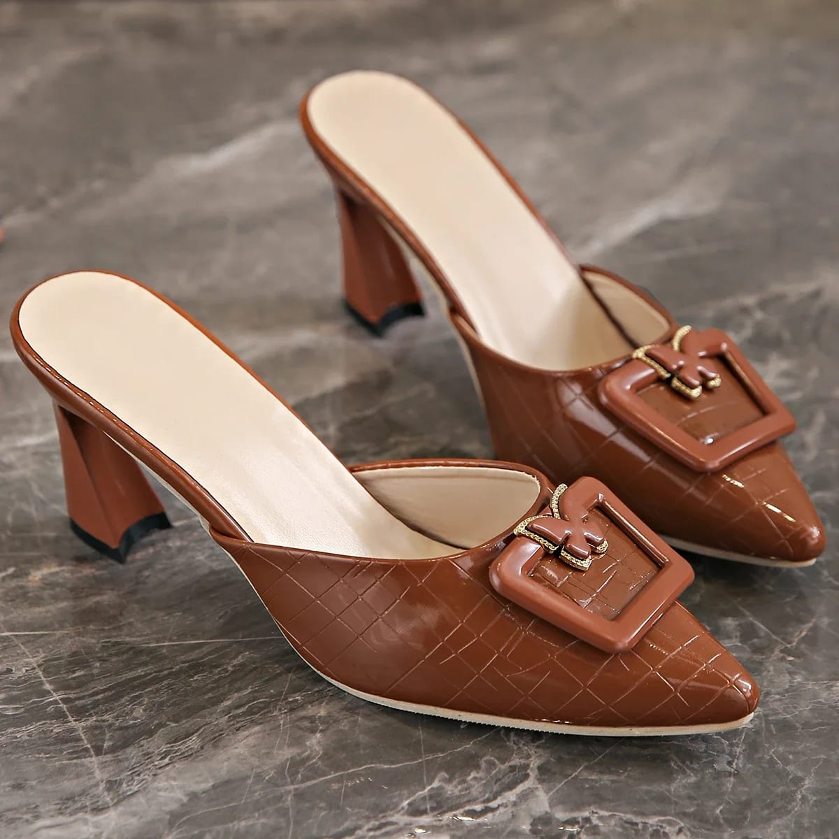 Isolde Yarborough Buckle Block Heel Mules_1