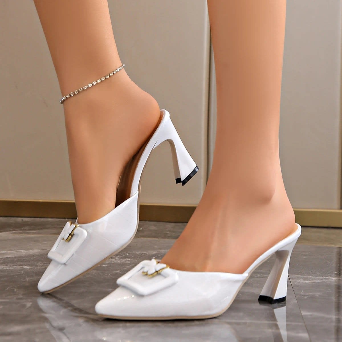Isolde Yarborough Buckle Block Heel Mules_12