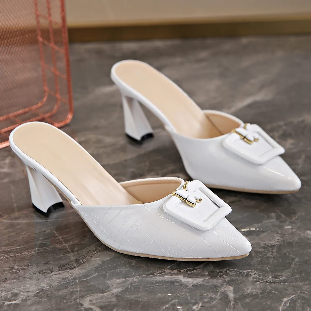 Isolde Yarborough Buckle Block Heel Mules