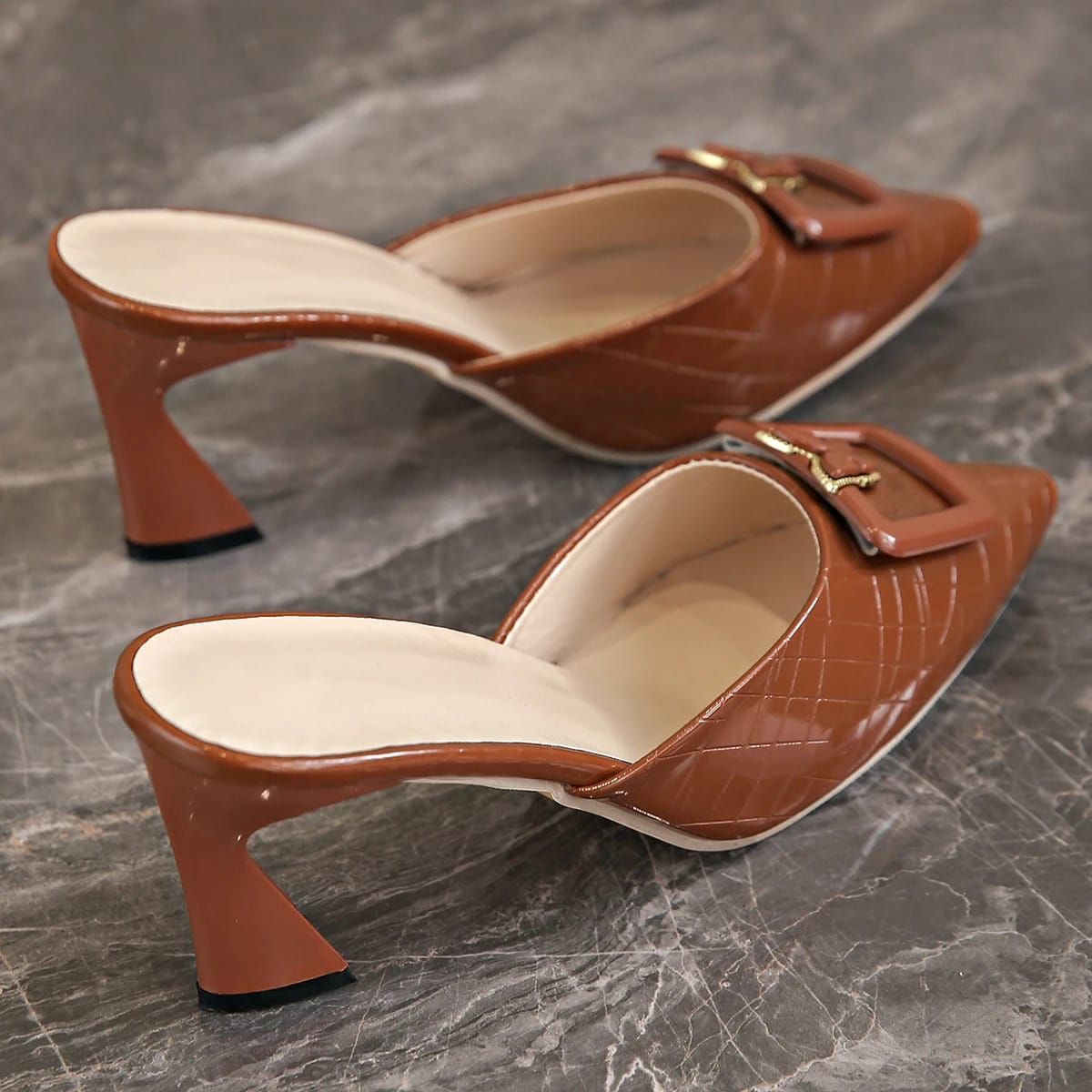 Isolde Yarborough Buckle Block Heel Mules
