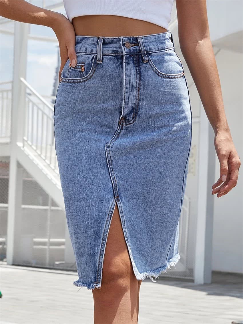 Amelie Ashford High Waist Front Slit Denim Skirt