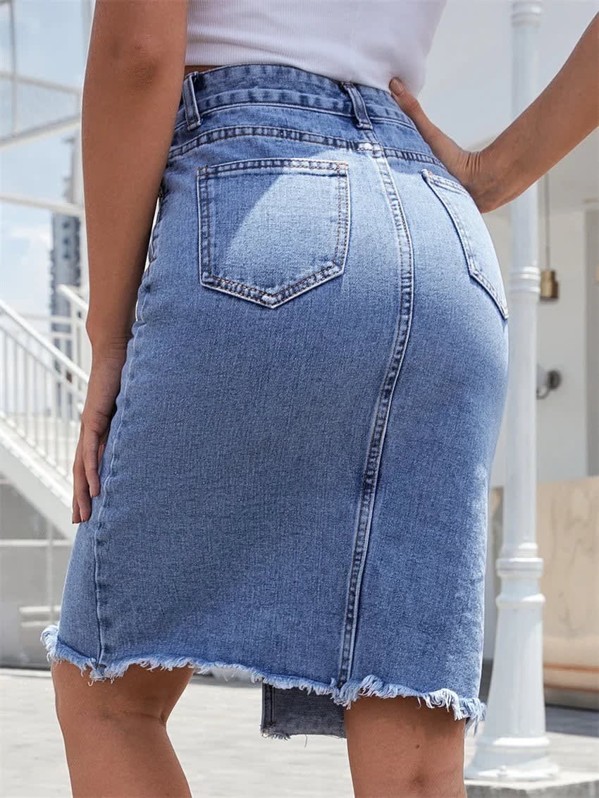 Amelie Ashford High Waist Front Slit Denim Skirt