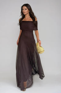 Livia Off Shoulder Chiffon Wedding Guest Maxi Dress