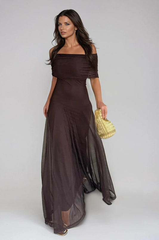 Livia Off Shoulder Chiffon Wedding Guest Maxi Dress_1