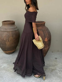 Livia Off Shoulder Chiffon Wedding Guest Maxi Dress
