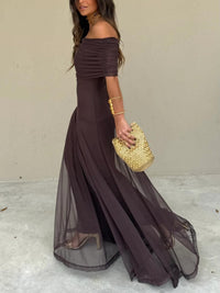 Livia Off Shoulder Chiffon Wedding Guest Maxi Dress