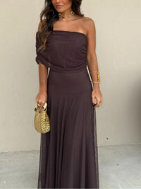 Livia Off Shoulder Chiffon Wedding Guest Maxi Dress