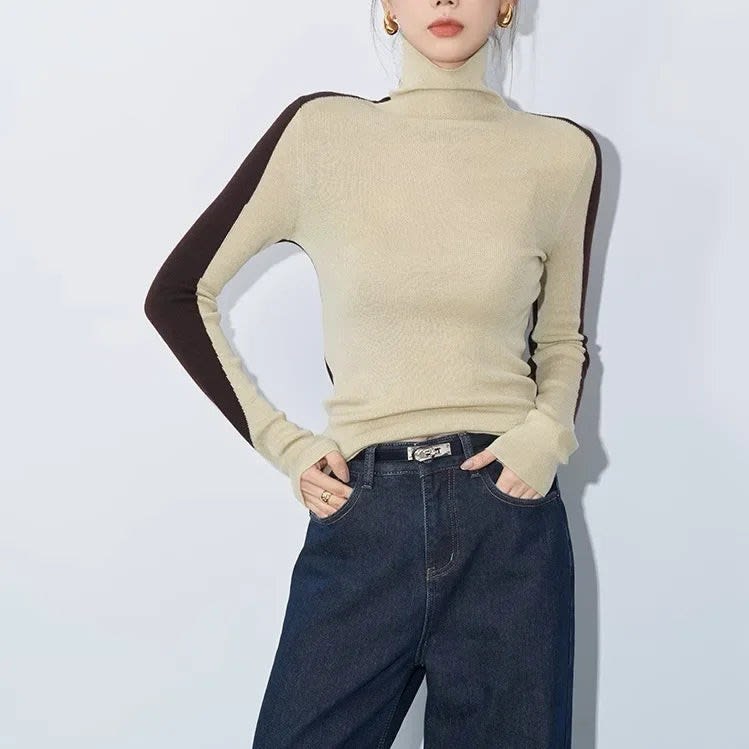 Janna Mock Neck Contrast Sleeve Top_1