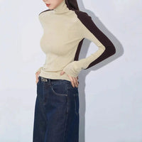 Janna Mock Neck Contrast Sleeve Top