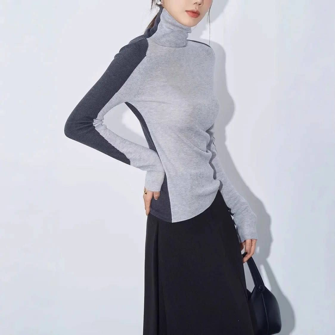 Janna Mock Neck Contrast Sleeve Top