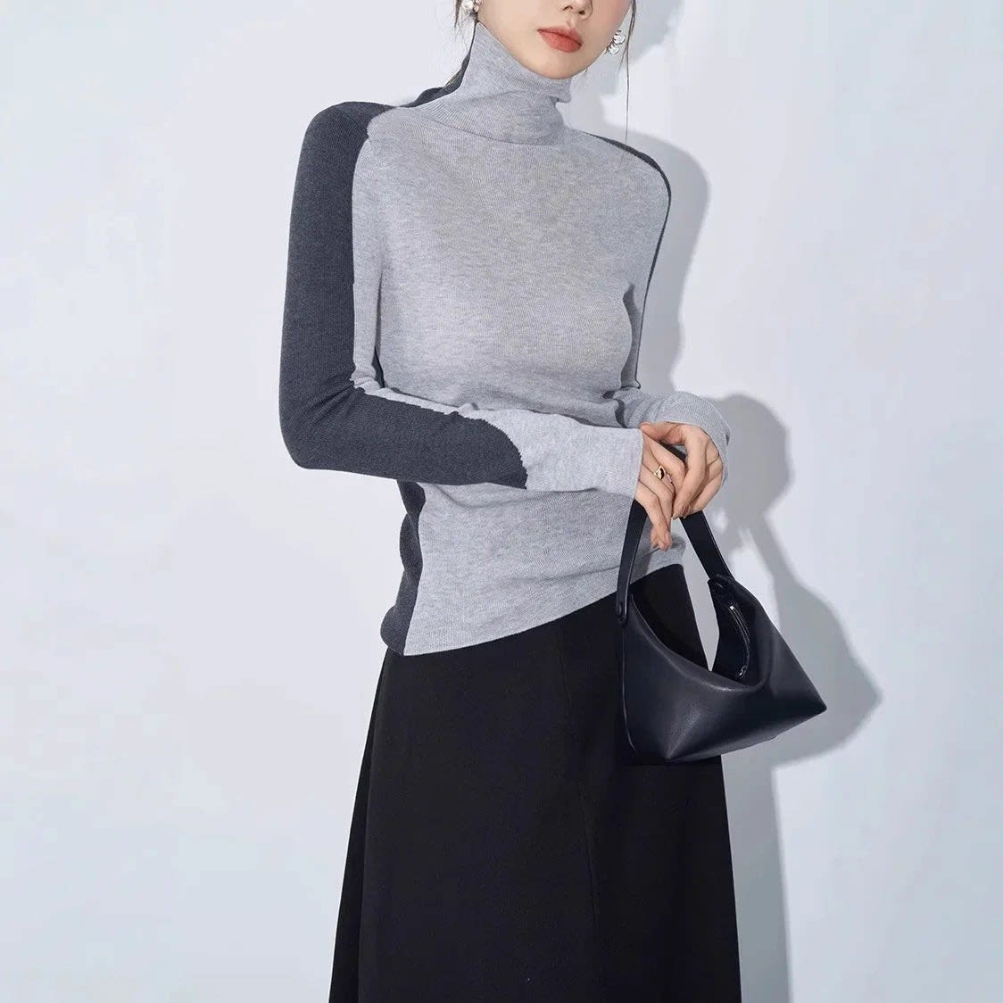 Janna Mock Neck Contrast Sleeve Top