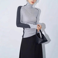 Janna Mock Neck Contrast Sleeve Top