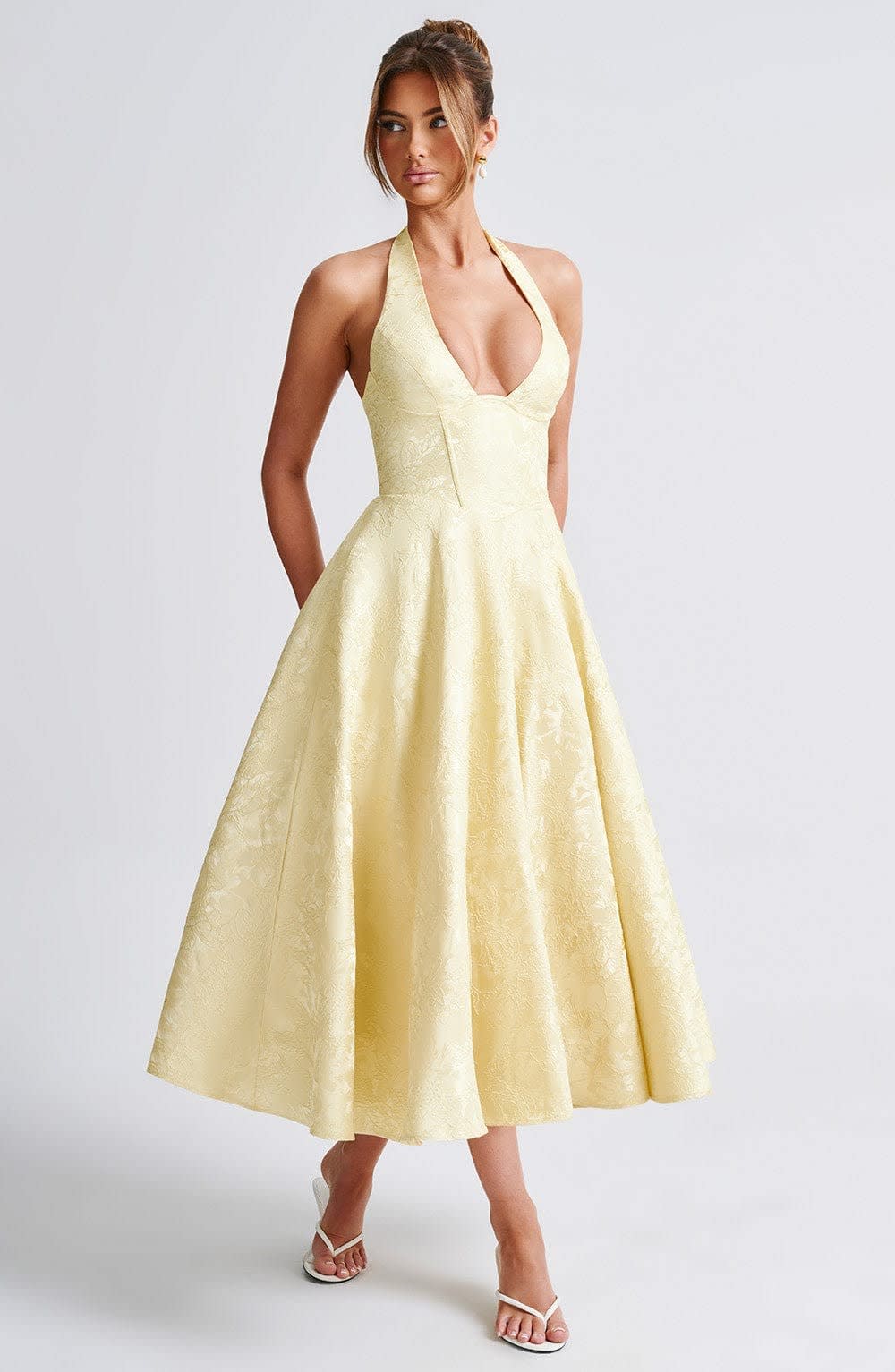 Georgina Halterneck Wedding Guest Midi Dress with Corset Back