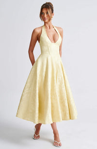 Georgina Halterneck Wedding Guest Midi Dress with Corset Back