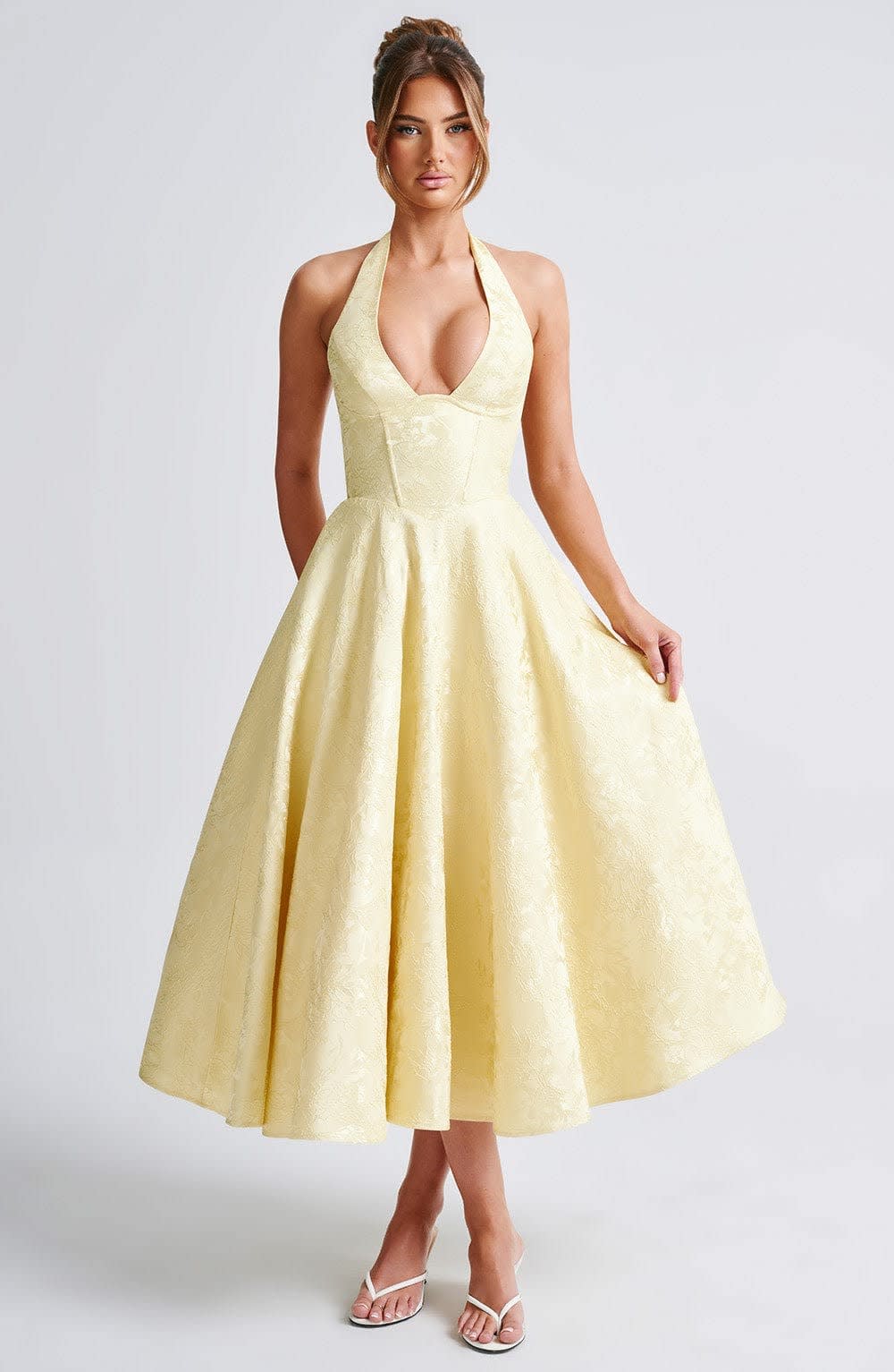 Georgina Halterneck Wedding Guest Midi Dress with Corset Back