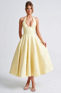 Georgina Halterneck Wedding Guest Midi Dress with Corset Back