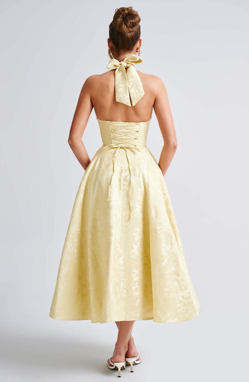 Georgina Halterneck Wedding Guest Midi Dress with Corset Back_12