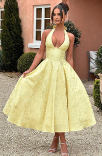 Georgina Halterneck Wedding Guest Midi Dress with Corset Back