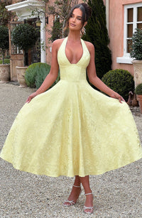 Georgina Halterneck Wedding Guest Midi Dress with Corset Back