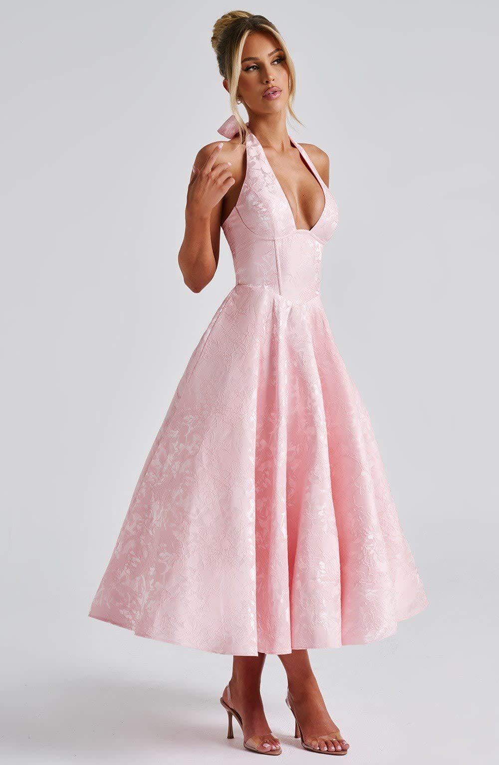 Georgina Halterneck Wedding Guest Midi Dress with Corset Back_2