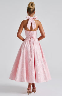 Georgina Halterneck Wedding Guest Midi Dress with Corset Back