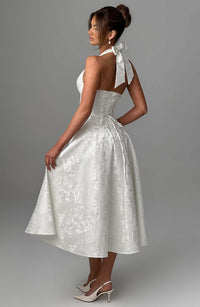 Georgina Halterneck Wedding Guest Midi Dress with Corset Back
