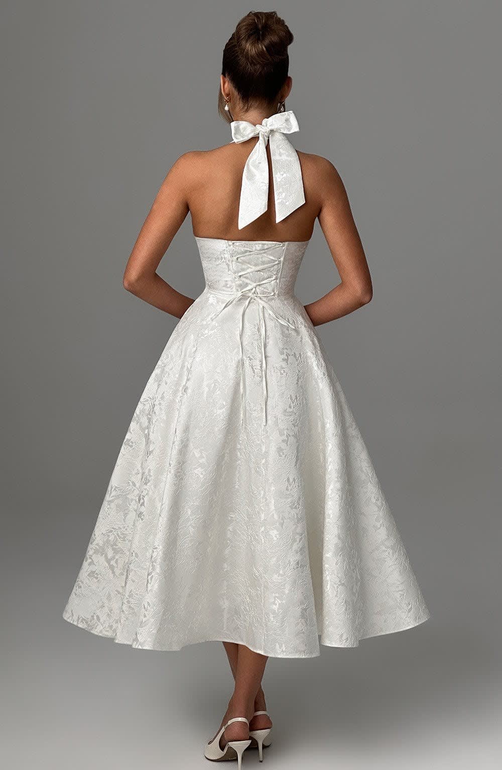 Georgina Halterneck Wedding Guest Midi Dress with Corset Back_6