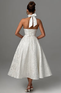Georgina Halterneck Wedding Guest Midi Dress with Corset Back