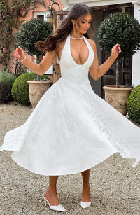 Georgina Halterneck Wedding Guest Midi Dress with Corset Back