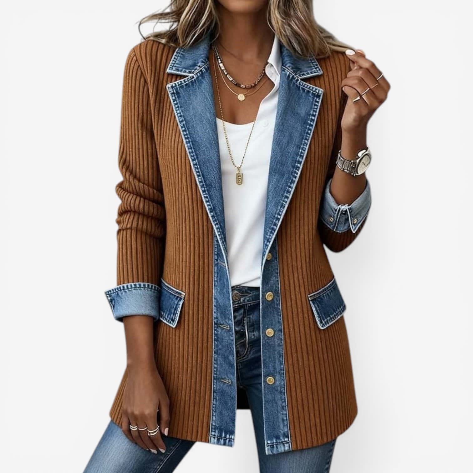 Ursa Ribbed Knit Denim Jacket