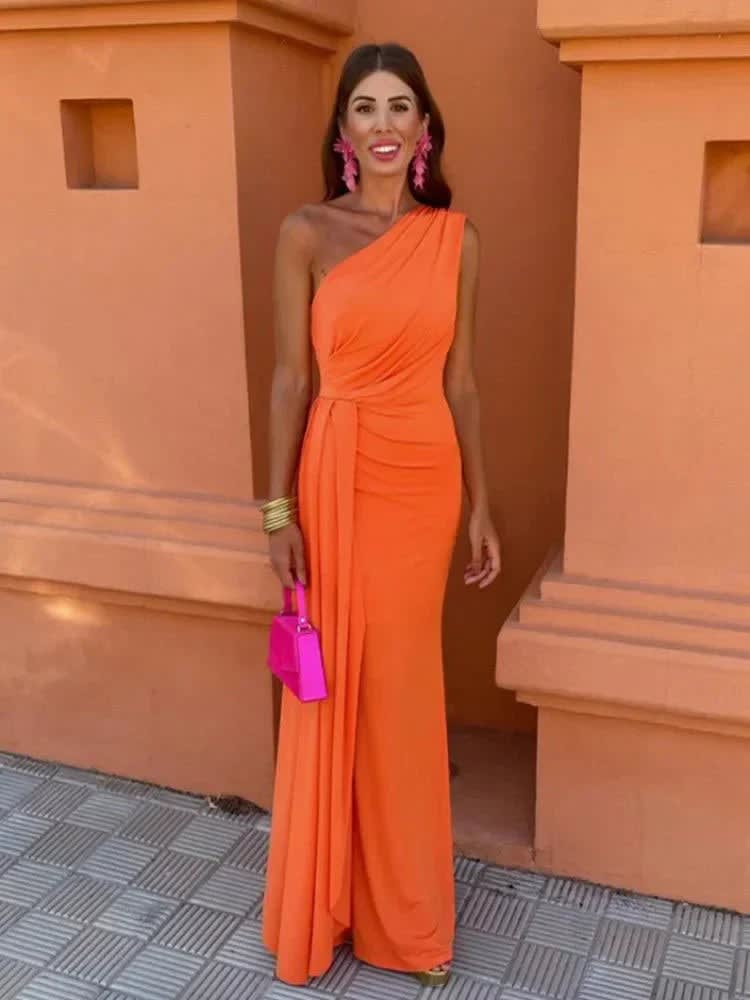 Evie Wedding Guest One-Shoulder Draped Maxi Dress_1