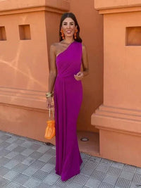 Evie Wedding Guest One-Shoulder Draped Maxi Dress