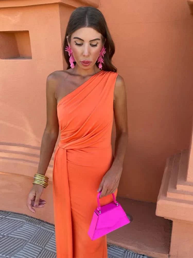Evie Wedding Guest One-Shoulder Draped Maxi Dress_3