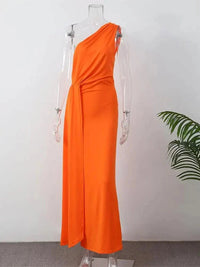 Evie Wedding Guest One-Shoulder Draped Maxi Dress