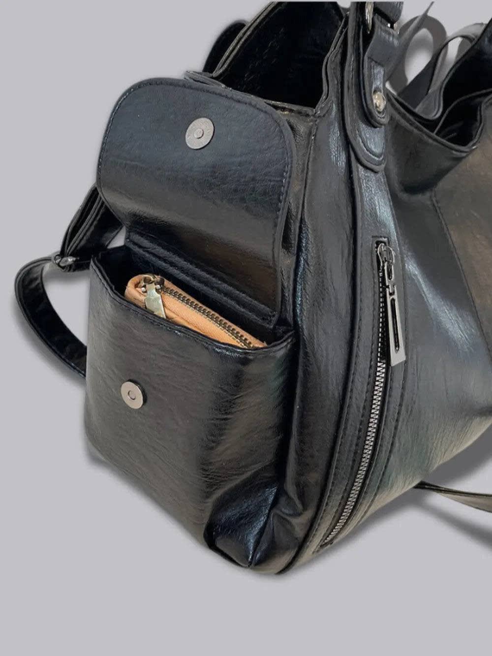 Shae Multi Pocket Leather Shoulder Bag