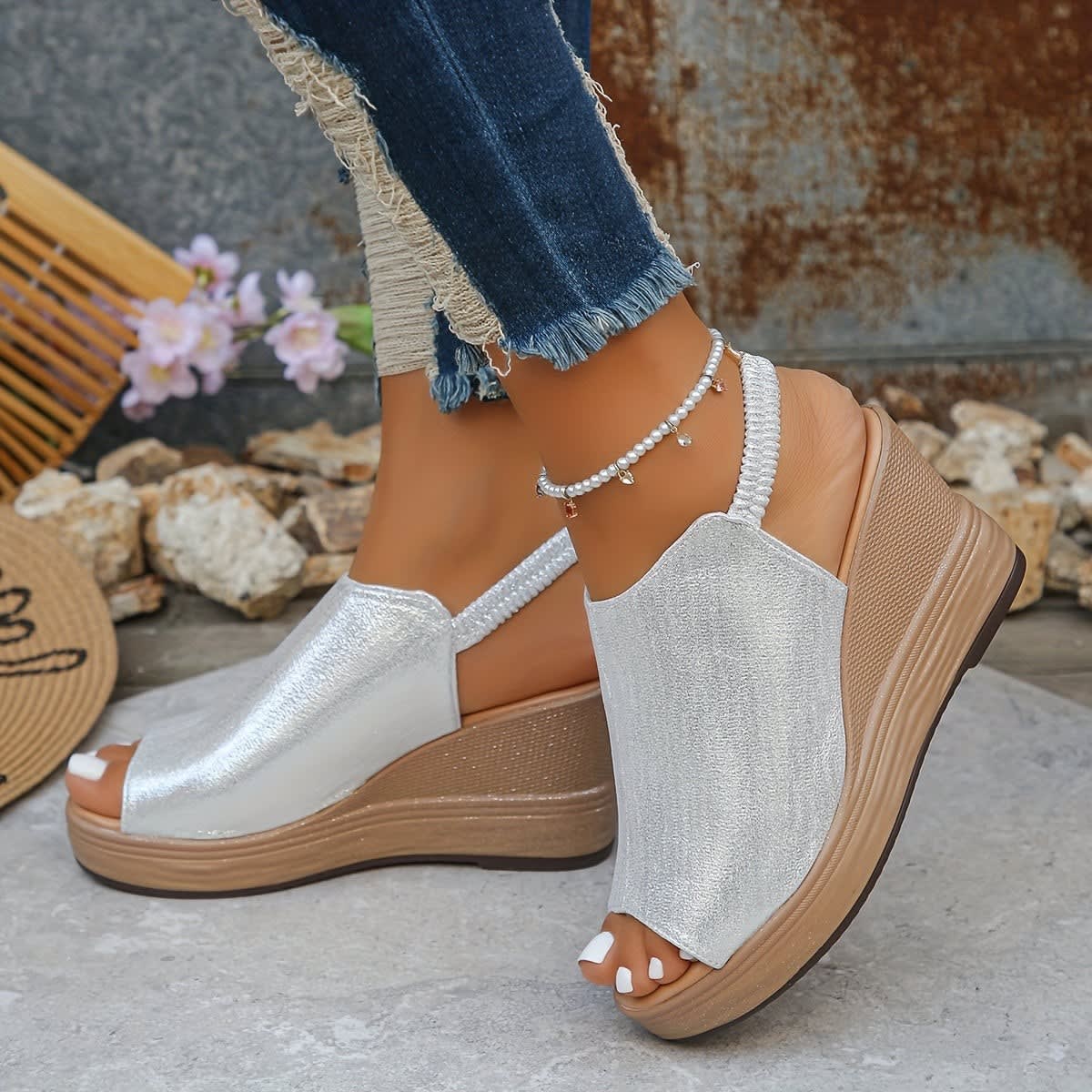 Darcy Elastic Slingback Wedge Orthopedic Sandals_2