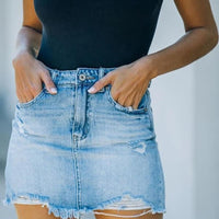 Verity High Waist Distressed Denim Mini Skirt