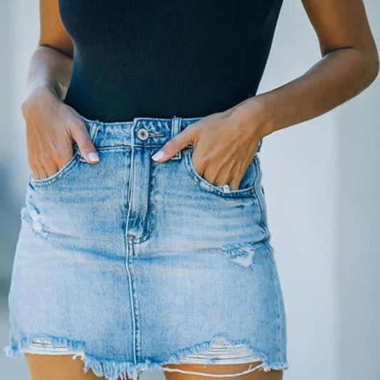 Verity Yarborough High Waist Distressed Denim Mini Skirt_1