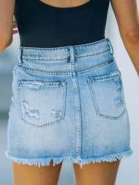 Verity High Waist Distressed Denim Mini Skirt