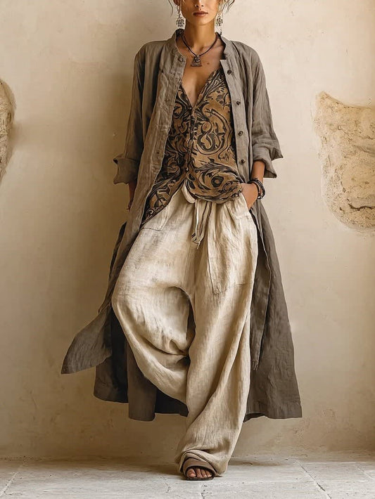 Elyse Linen Blend Wide Leg Three Piece Set_1