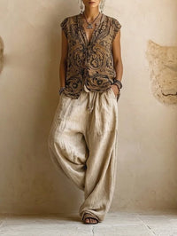 Elyse Linen Blend Wide Leg Three Piece Set
