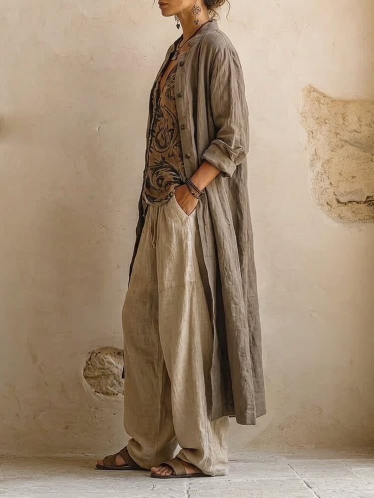 Elyse Linen Blend Wide Leg Three Piece Set